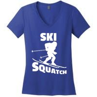 Funny Ski Squatch Downhill Skier Skiing Bigfoot Sasquatch Gift Women's V-Neck T-Shirt