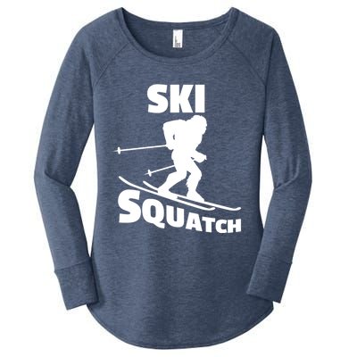 Funny Ski Squatch Downhill Skier Skiing Bigfoot Sasquatch Gift Women's Perfect Tri Tunic Long Sleeve Shirt