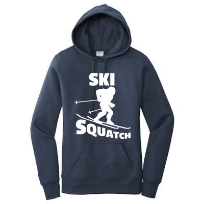 Funny Ski Squatch Downhill Skier Skiing Bigfoot Sasquatch Gift Women's Pullover Hoodie