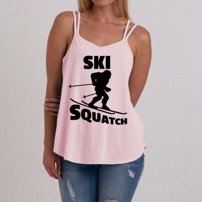 Funny Ski Squatch Downhill Skier Skiing Bigfoot Sasquatch Gift Women's Strappy Tank