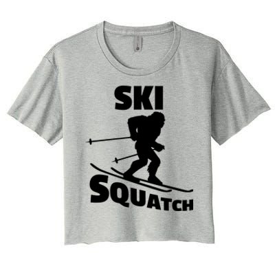 Funny Ski Squatch Downhill Skier Skiing Bigfoot Sasquatch Gift Women's Crop Top Tee