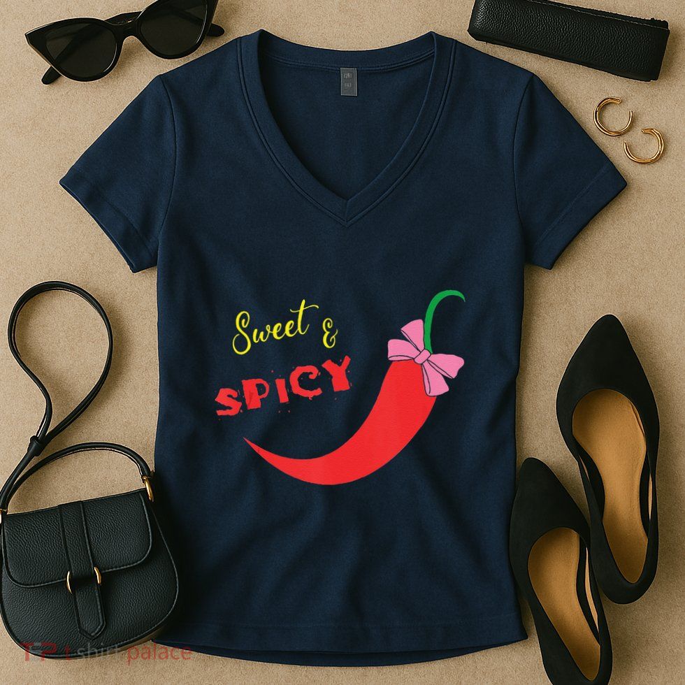 Funny Sweet & Spicy WomenScinco De Mayo Spicy Chilli Women's V-Neck T-Shirt