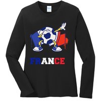 France Soccer Shirt Dabbing Soccer Ball French Flag Ladies Long Sleeve Shirt