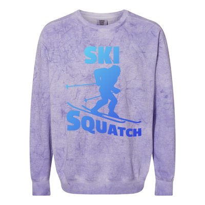 Funny Ski Squatch Downhill Skier Skiing Bigfoot Sasquatch Funny Gift Colorblast Crewneck Sweatshirt