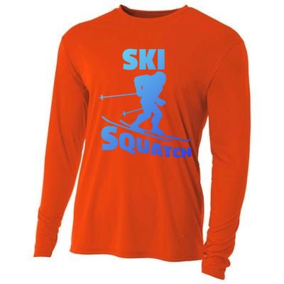 Funny Ski Squatch Downhill Skier Skiing Bigfoot Sasquatch Funny Gift Cooling Performance Long Sleeve Crew