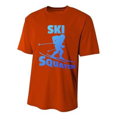 Funny Ski Squatch Downhill Skier Skiing Bigfoot Sasquatch Funny Gift Performance Sprint T-Shirt