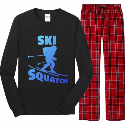 Funny Ski Squatch Downhill Skier Skiing Bigfoot Sasquatch Funny Gift Long Sleeve Pajama Set