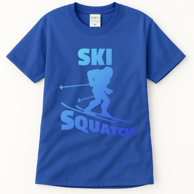 Funny Ski Squatch Downhill Skier Skiing Bigfoot Sasquatch Funny Gift Tall T-Shirt