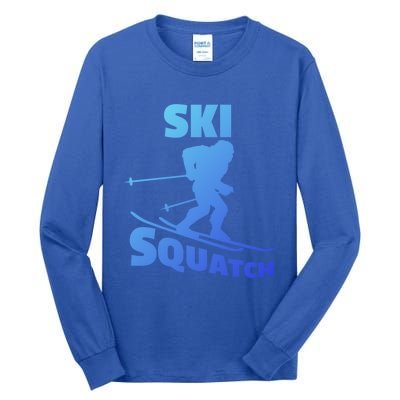 Funny Ski Squatch Downhill Skier Skiing Bigfoot Sasquatch Funny Gift Tall Long Sleeve T-Shirt