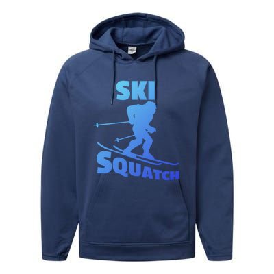 Funny Ski Squatch Downhill Skier Skiing Bigfoot Sasquatch Funny Gift Performance Fleece Hoodie