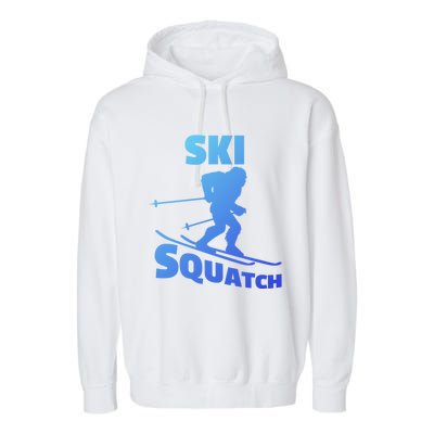 Funny Ski Squatch Downhill Skier Skiing Bigfoot Sasquatch Funny Gift Garment-Dyed Fleece Hoodie