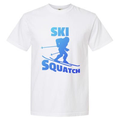 Funny Ski Squatch Downhill Skier Skiing Bigfoot Sasquatch Funny Gift Garment-Dyed Heavyweight T-Shirt