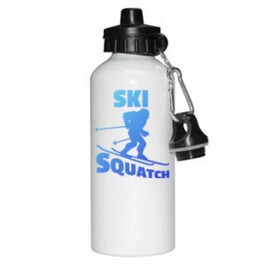 Funny Ski Squatch Downhill Skier Skiing Bigfoot Sasquatch Funny Gift Aluminum Water Bottle 