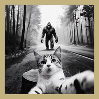 Funny Surprised Scared Cat Selfie With Sasquatsch Bigfoot Mousepad