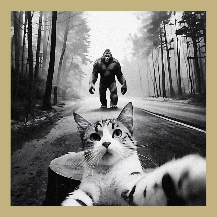 Funny Surprised Scared Cat Selfie With Sasquatsch Bigfoot Mousepad