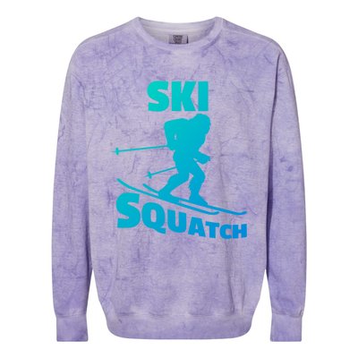 Funny Ski Squatch Downhill Skier Skiing Bigfoot Sasquatch Funny Gift Colorblast Crewneck Sweatshirt