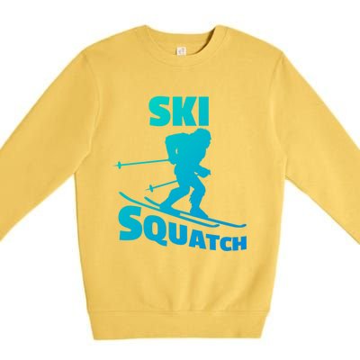 Funny Ski Squatch Downhill Skier Skiing Bigfoot Sasquatch Funny Gift Premium Crewneck Sweatshirt