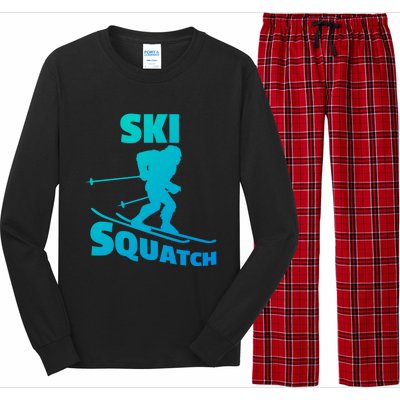 Funny Ski Squatch Downhill Skier Skiing Bigfoot Sasquatch Funny Gift Long Sleeve Pajama Set