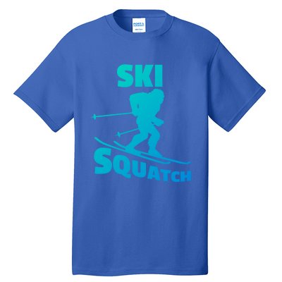 Funny Ski Squatch Downhill Skier Skiing Bigfoot Sasquatch Funny Gift Tall T-Shirt