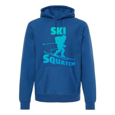 Funny Ski Squatch Downhill Skier Skiing Bigfoot Sasquatch Funny Gift Premium Hoodie