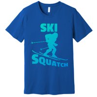 Funny Ski Squatch Downhill Skier Skiing Bigfoot Sasquatch Funny Gift Premium T-Shirt