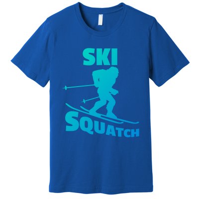 Funny Ski Squatch Downhill Skier Skiing Bigfoot Sasquatch Funny Gift Premium T-Shirt