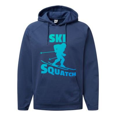 Funny Ski Squatch Downhill Skier Skiing Bigfoot Sasquatch Funny Gift Performance Fleece Hoodie