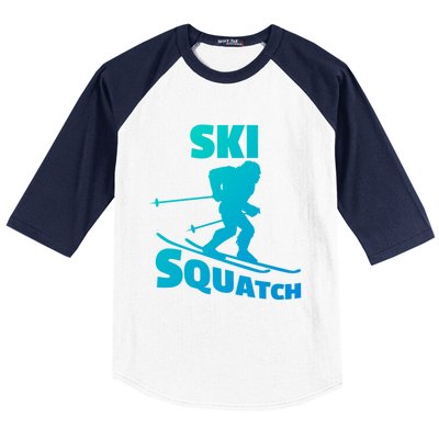 Funny Ski Squatch Downhill Skier Skiing Bigfoot Sasquatch Funny Gift Baseball Sleeve Shirt