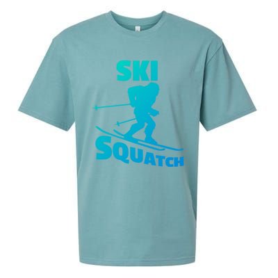 Funny Ski Squatch Downhill Skier Skiing Bigfoot Sasquatch Funny Gift Sueded Cloud Jersey T-Shirt