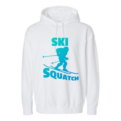 Funny Ski Squatch Downhill Skier Skiing Bigfoot Sasquatch Funny Gift Garment-Dyed Fleece Hoodie