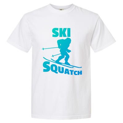 Funny Ski Squatch Downhill Skier Skiing Bigfoot Sasquatch Funny Gift Garment-Dyed Heavyweight T-Shirt