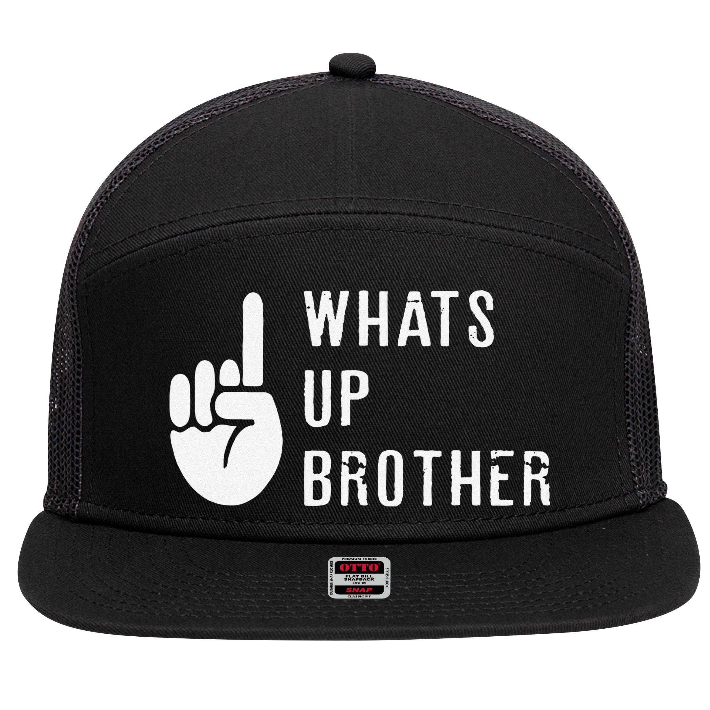 Funny Sketch Streamer Whats Up Brother Gift 7 Panel Mesh Trucker Snapback Hat
