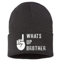 Funny Sketch Streamer Whats Up Brother Gift Sustainable Knit Beanie
