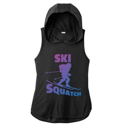 Funny Ski Squatch Downhill Skier Skiing Bigfoot Sasquatch Funny Gift Ladies PosiCharge Tri-Blend Wicking Draft Hoodie Tank