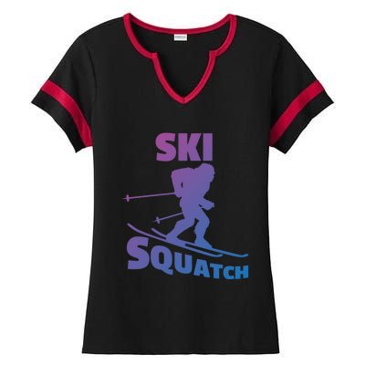 Funny Ski Squatch Downhill Skier Skiing Bigfoot Sasquatch Funny Gift Ladies Halftime Notch Neck Tee