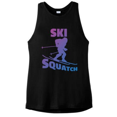 Funny Ski Squatch Downhill Skier Skiing Bigfoot Sasquatch Funny Gift Ladies PosiCharge Tri-Blend Wicking Tank