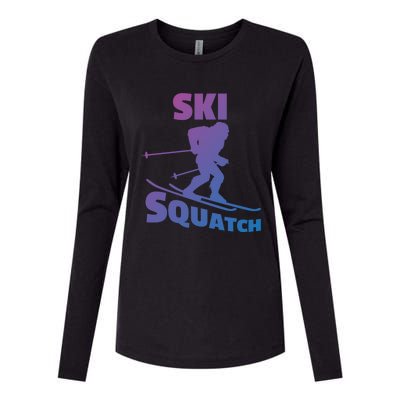 Funny Ski Squatch Downhill Skier Skiing Bigfoot Sasquatch Funny Gift Womens Cotton Relaxed Long Sleeve T-Shirt