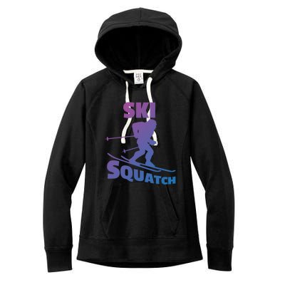 Funny Ski Squatch Downhill Skier Skiing Bigfoot Sasquatch Funny Gift Women's Fleece Hoodie