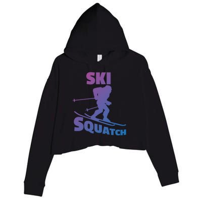 Funny Ski Squatch Downhill Skier Skiing Bigfoot Sasquatch Funny Gift Crop Fleece Hoodie