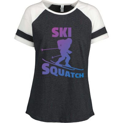 Funny Ski Squatch Downhill Skier Skiing Bigfoot Sasquatch Funny Gift Enza Ladies Jersey Colorblock Tee