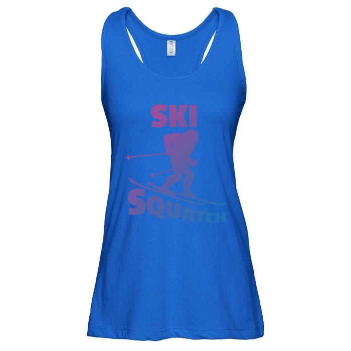 Funny Ski Squatch Downhill Skier Skiing Bigfoot Sasquatch Funny Gift Ladies Essential Flowy Tank