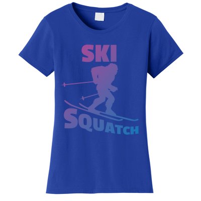 Funny Ski Squatch Downhill Skier Skiing Bigfoot Sasquatch Funny Gift Women's T-Shirt