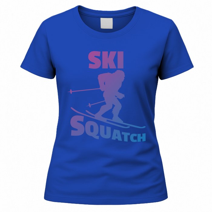 Funny Ski Squatch Downhill Skier Skiing Bigfoot Sasquatch Funny Gift Women's T-Shirt