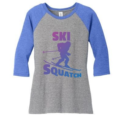 Funny Ski Squatch Downhill Skier Skiing Bigfoot Sasquatch Funny Gift Women's Tri-Blend 3/4-Sleeve Raglan Shirt