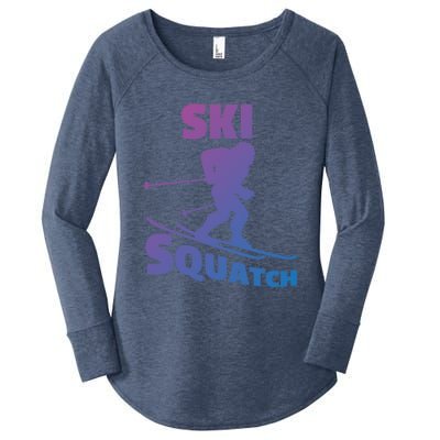 Funny Ski Squatch Downhill Skier Skiing Bigfoot Sasquatch Funny Gift Women's Perfect Tri Tunic Long Sleeve Shirt