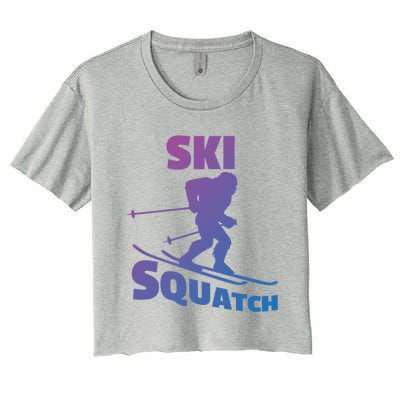 Funny Ski Squatch Downhill Skier Skiing Bigfoot Sasquatch Funny Gift Women's Crop Top Tee