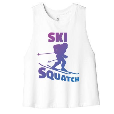 Funny Ski Squatch Downhill Skier Skiing Bigfoot Sasquatch Funny Gift Women's Racerback Cropped Tank