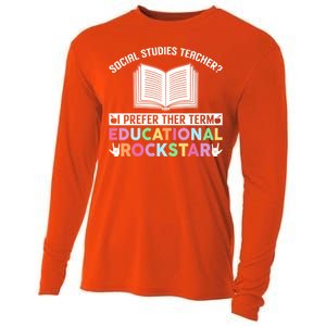 Funny Social Studies Teacher Educational Rockstar Gift Cooling Performance Long Sleeve Crew