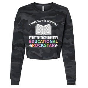 Funny Social Studies Teacher Educational Rockstar Gift Cropped Pullover Crew