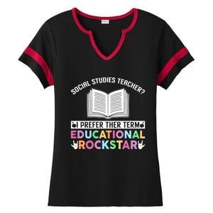 Funny Social Studies Teacher Educational Rockstar Gift Ladies Halftime Notch Neck Tee